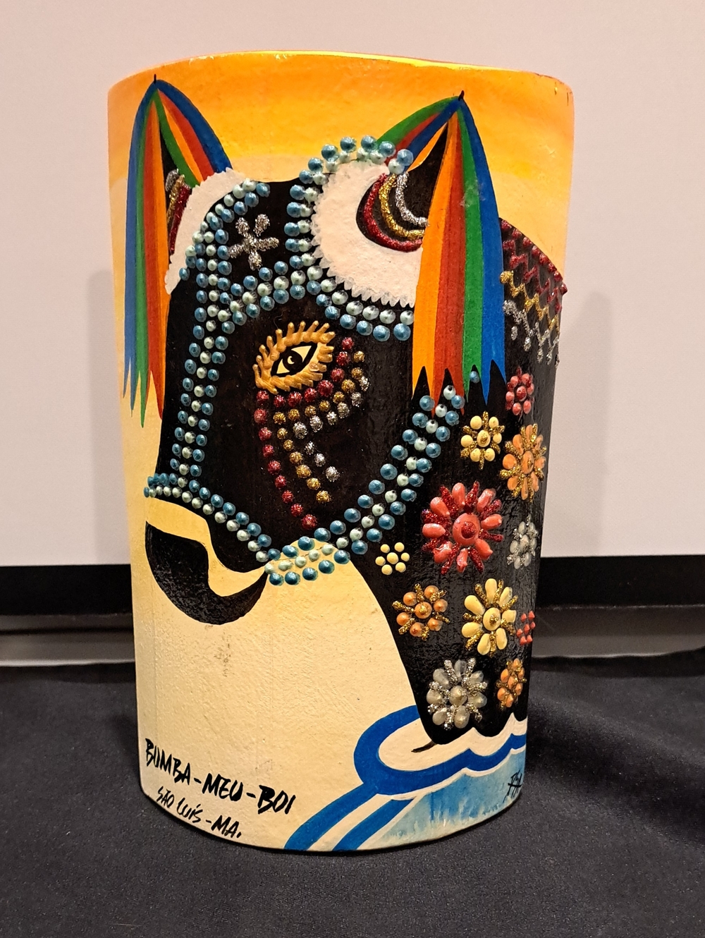 Terra Cotta Roof Tile Art Piece. Unique! Depicts the BUMBA MEU BOI (BULL)